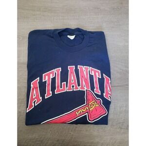 Vintage Atlanta Braves T-Shirt Single Stitch Mens Large Blue Stedman Made In USA